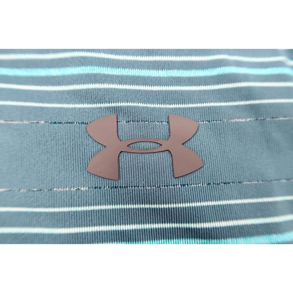 Under Armour Mens XL Blue Striped Golf Performance Loose Heatgear Polo Shirt‎